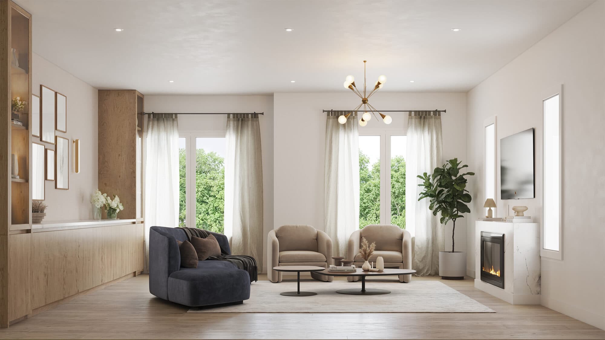 Kingshaven interior — sunlit Great Room with nine-foot ceilings