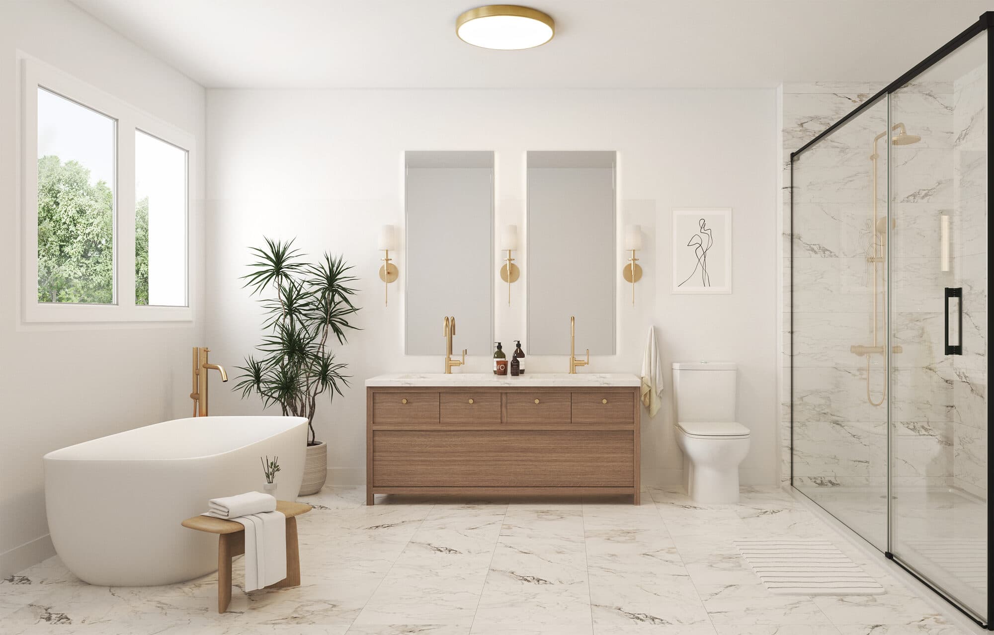 Kingshaven interior — spa-inspired primary ensuite with freestanding tub